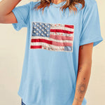 Faux Patchwork Printed US Flag Casual Tee - Pages & Parcels