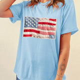 Faux Patchwork Printed US Flag Casual Tee - Pages & Parcels