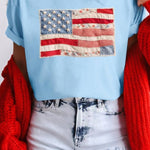 Faux Patchwork Printed US Flag Casual Tee - Pages & Parcels