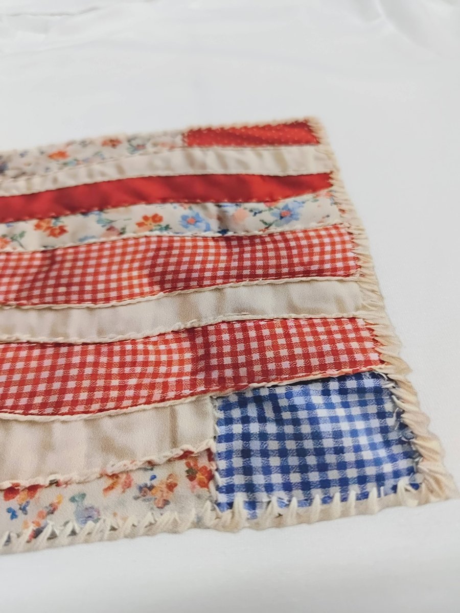 Faux Patchwork Printed US Flag Casual Tee - Pages & Parcels