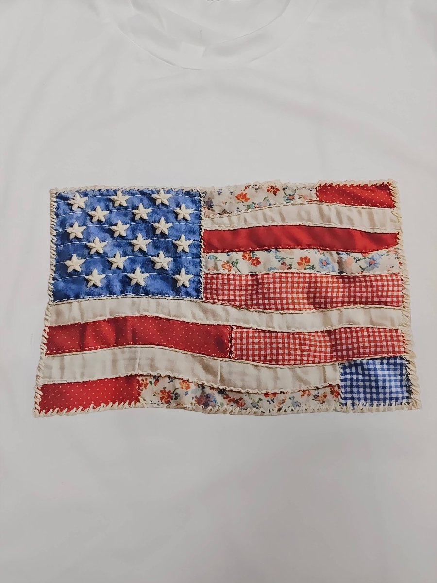 Faux Patchwork Printed US Flag Casual Tee - Pages & Parcels