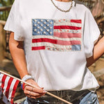 Faux Patchwork Printed US Flag Casual Tee - Pages & Parcels