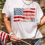 Faux Patchwork Printed US Flag Casual Tee - Pages & Parcels