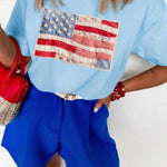Faux Patchwork Printed US Flag Casual Tee - Pages & Parcels