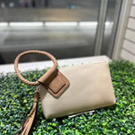 Faux Suede Cuff Handle Tassel Wristlet/Clutch: Black Brown - Pages & Parcels