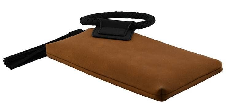 Faux Suede Cuff Handle Tassel Wristlet/Clutch: Black Brown - Pages & Parcels