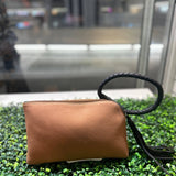 Faux Suede Cuff Handle Tassel Wristlet/Clutch: Black Brown - Pages & Parcels