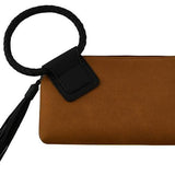 Faux Suede Cuff Handle Tassel Wristlet/Clutch: Black Brown - Pages & Parcels