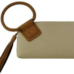 Faux Suede Cuff Handle Tassel Wristlet/Clutch: Black Brown - Pages & Parcels