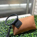 Faux Suede Cuff Handle Tassel Wristlet/Clutch: Black Brown - Pages & Parcels