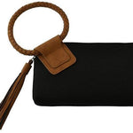 Faux Suede Cuff Handle Tassel Wristlet/Clutch: Black Brown - Pages & Parcels