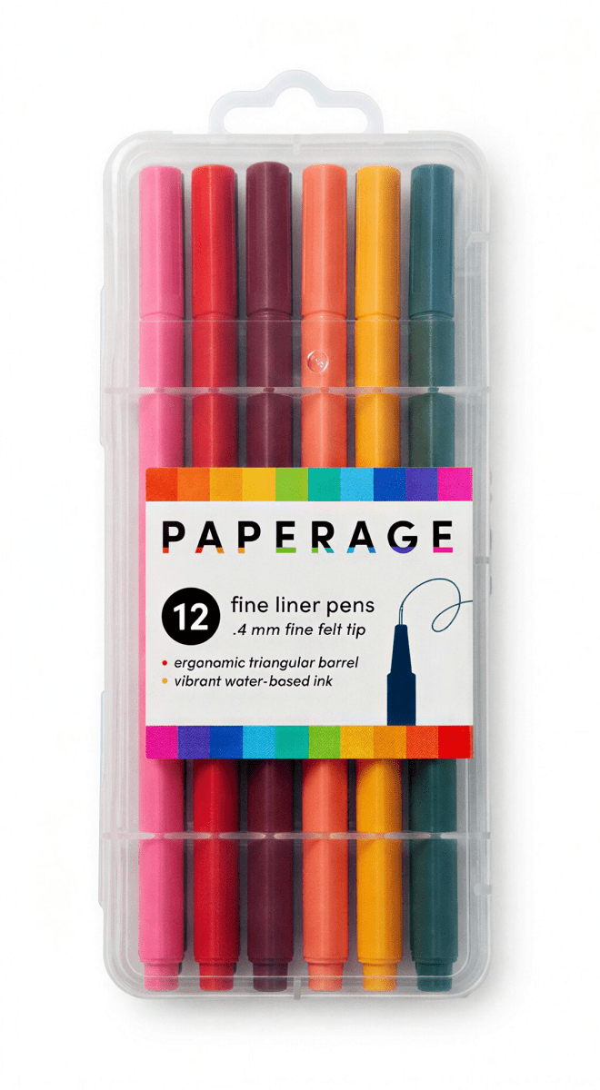 Felt Tip Fine Liner Pen Set – 12pk with Case - Pages & Parcels