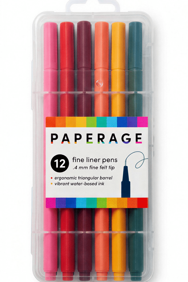Felt Tip Fine Liner Pen Set – 12pk with Case - Pages & Parcels