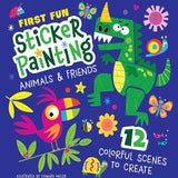 First Fun Sticker Painting: Animals & Friends: 12 Colorful Scenes to Create (Happy Fox Books) Paint-by-Sticker Art Designs for Toddlers and Kids Ages 4-6 - Dinosaur, Elephant, Tiger, Birds, and More cover image