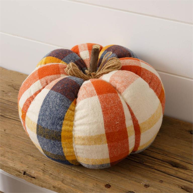 Flannel Pumpkins - Navy, Rustm Mustard, Lg - Pages & Parcels