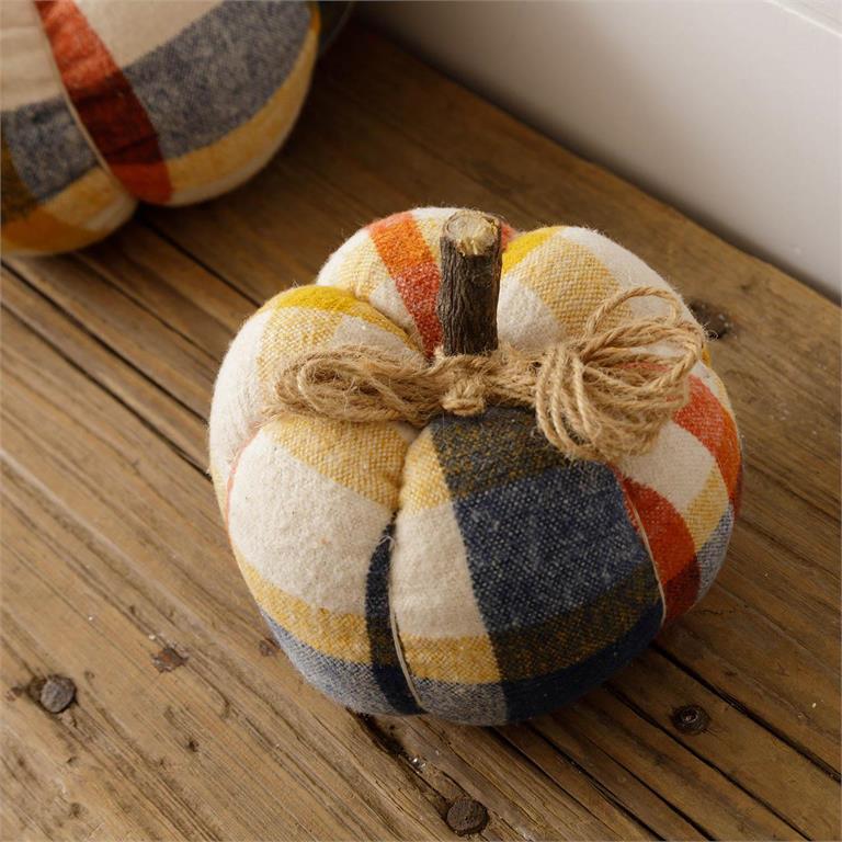 Flannel Pumpkins - Navy, Rustm Mustard, Sm - Pages & Parcels