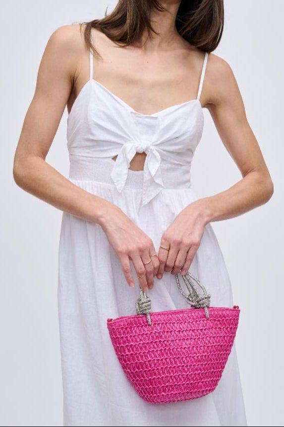 Gaia Mini Straw Tote With Rhinestone Handle - Pages & Parcels