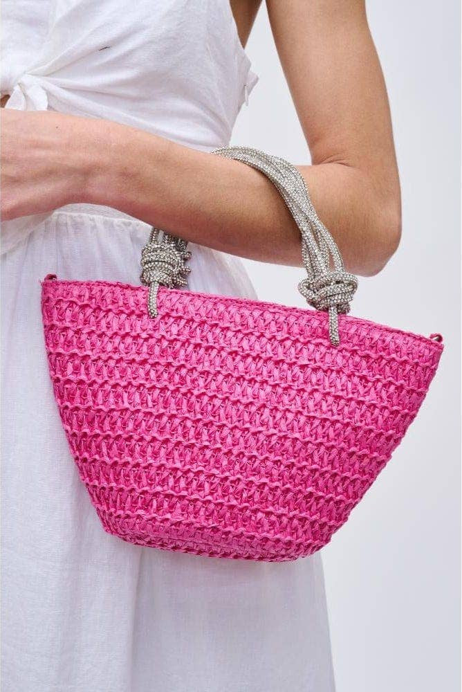 Gaia Mini Straw Tote With Rhinestone Handle - Pages & Parcels