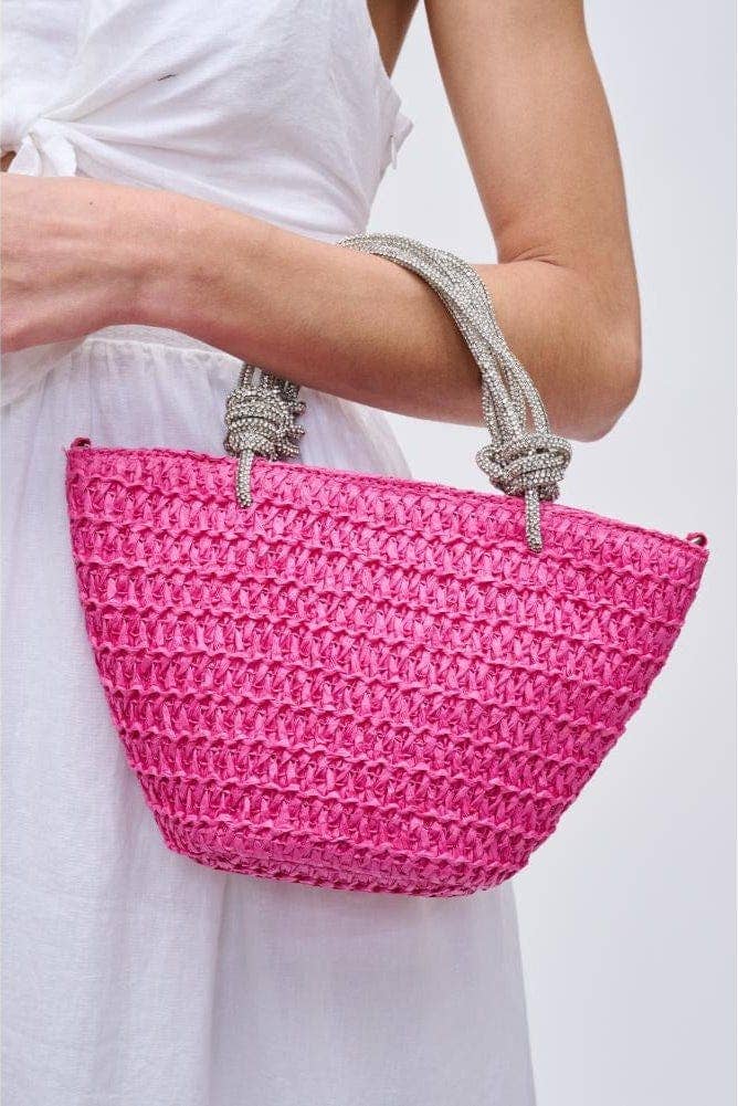 Gaia Mini Straw Tote With Rhinestone Handle - Pages & Parcels