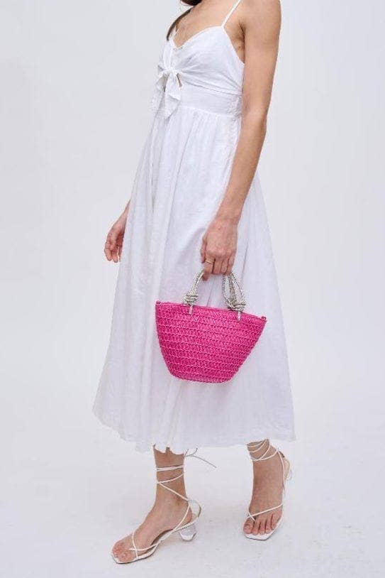 Gaia Mini Straw Tote With Rhinestone Handle - Pages & Parcels