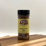 Jar of Galena Canning Company Original Pork Rub on a wooden surface with a white background