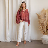 Garnet Ruffled Sheer Button Top - Pages & Parcels