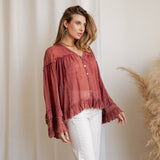 Garnet Ruffled Sheer Button Top - Pages & Parcels