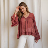 Garnet Ruffled Sheer Button Top - Pages & Parcels