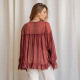 Garnet Ruffled Sheer Button Top - Pages & Parcels