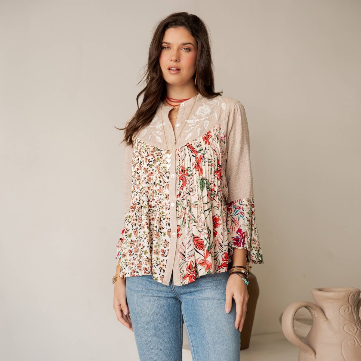 Garnet Ruffled Sheer Button Top - Pages & Parcels