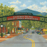 Jigsaw puzzle box for Gateway Arch, featuring downtown Waynesville at the gateway to the Smoky Mountains