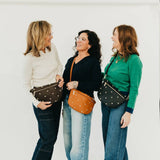 Gold-studded vegan leather bum bag with an adjustable strap