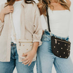 Gold-studded vegan leather bum bag with an adjustable strap