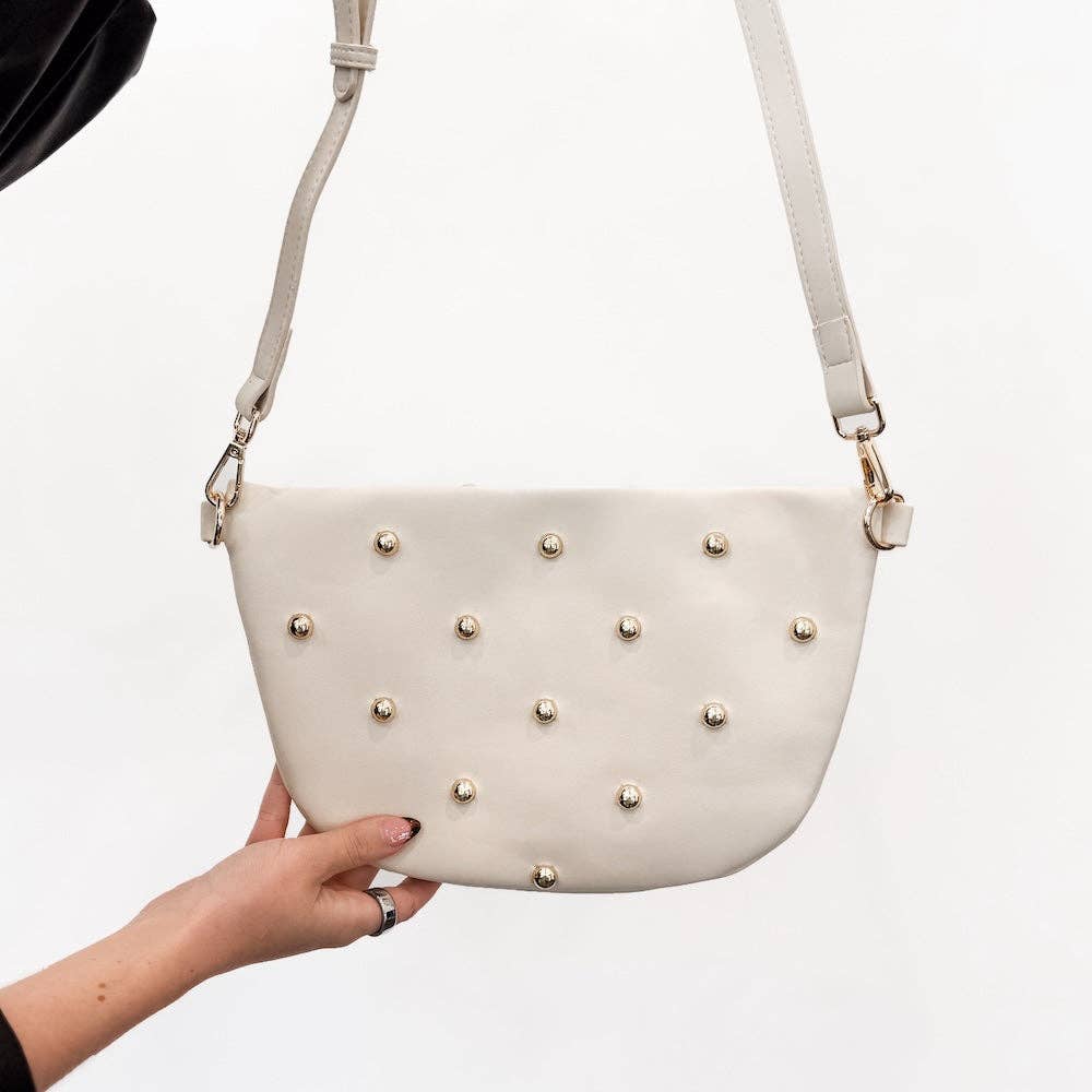 Gold-studded vegan leather bum bag with an adjustable strap