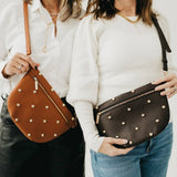 Gold-studded vegan leather bum bag with an adjustable strap