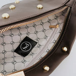 Gold-studded vegan leather bum bag with an adjustable strap