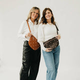 Gold-studded vegan leather bum bag with an adjustable strap