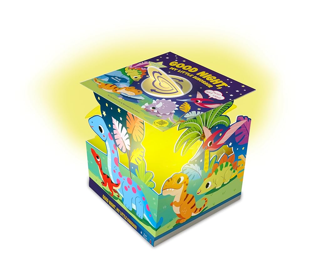 Good Night, My Little Dinosaur (Happy Fox Books) Pop-Up Bedtime Story Book Twists Up into a Paper Night Light with a Rechargeable USB-C LED Lamp - Rhyming Dinosaur Book for Kids and Toddlers cover image