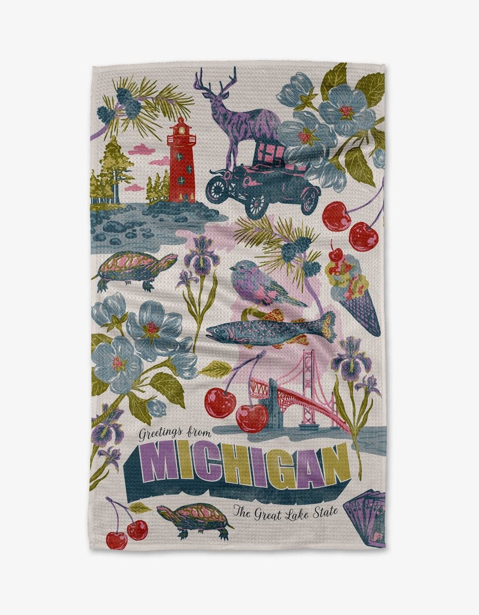Greetings From Michigan Tea Towel - Pages & Parcels