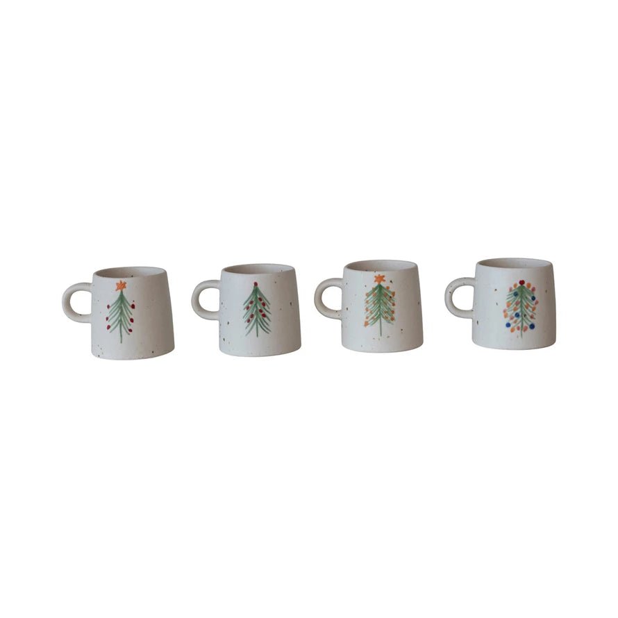 Hand - Painted Stoneware Mugs with Christmas Trees - Pages & Parcels
