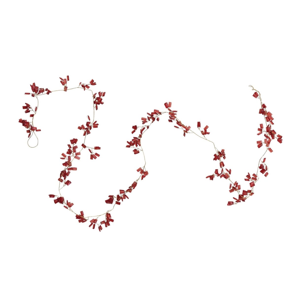 Red beaded garland made of brass and glass