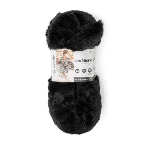 A pair of plush Hello Mello Cuddlers heated slippers