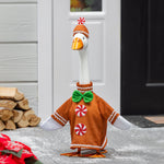 Porch goose in a gingerbread outfit
