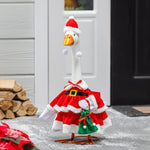 Porch goose in a Mrs. Claus outfit