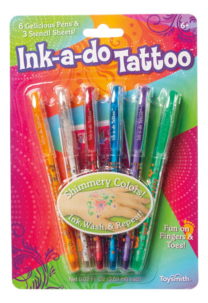 Ink - a - Do Tattoo Pens, Set of 6 Gel Pens - Pages & Parcels
