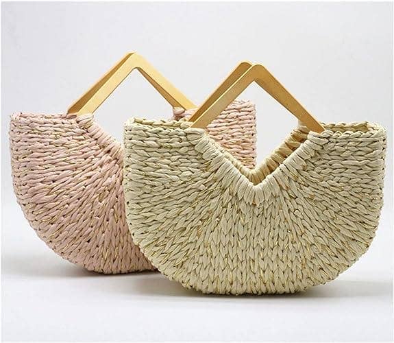 Isabella Wooden Handle Straw Tote Bag: Nude - Pages & Parcels