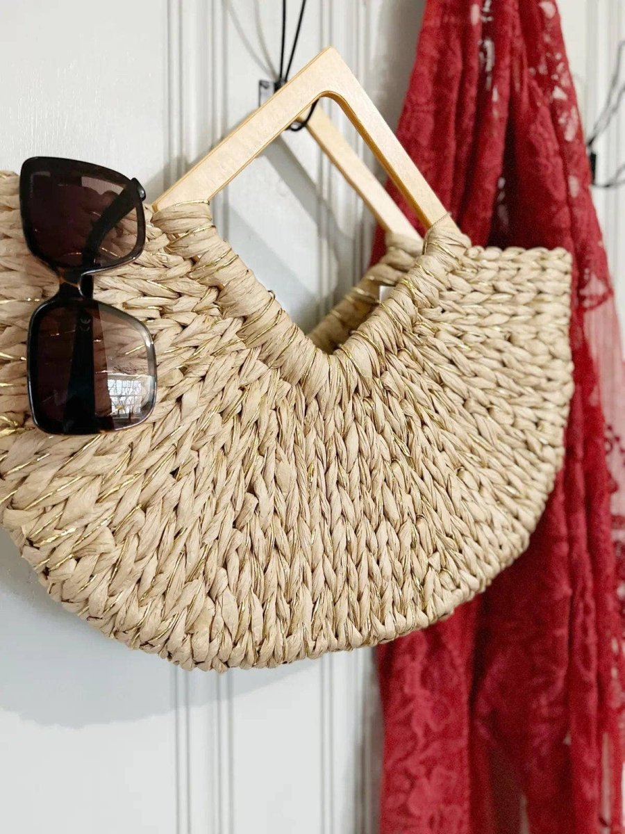 Isabella Wooden Handle Straw Tote Bag: Nude - Pages & Parcels
