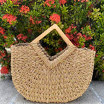Isabella Wooden Handle Straw Tote Bag: Nude - Pages & Parcels