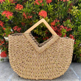 Isabella Wooden Handle Straw Tote Bag: Nude - Pages & Parcels