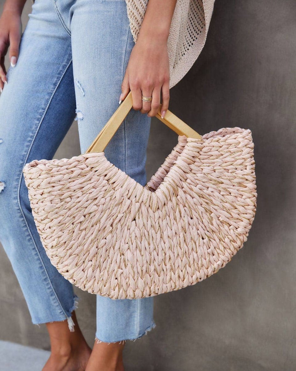 Isabella Wooden Handle Straw Tote Bag: Nude - Pages & Parcels